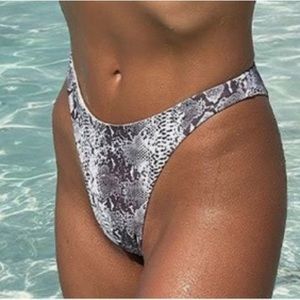 Monday Swimwear Snake Print High-Leg Bikini Bottoms in Gray